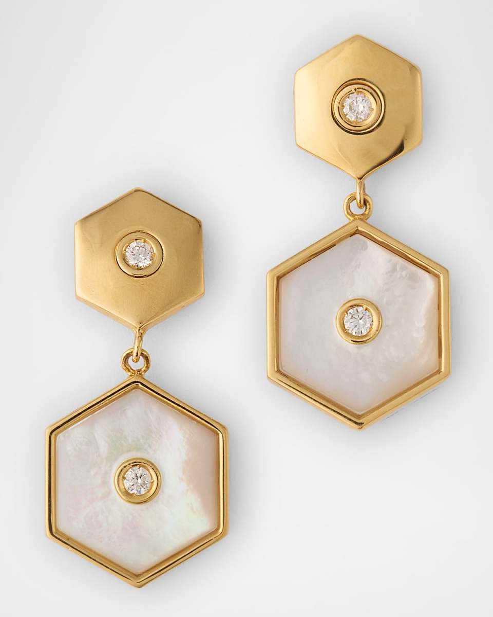 Baia Sommersa Earrings in 18K Yellow Gold with White Diamonds and Mother Of Pearl